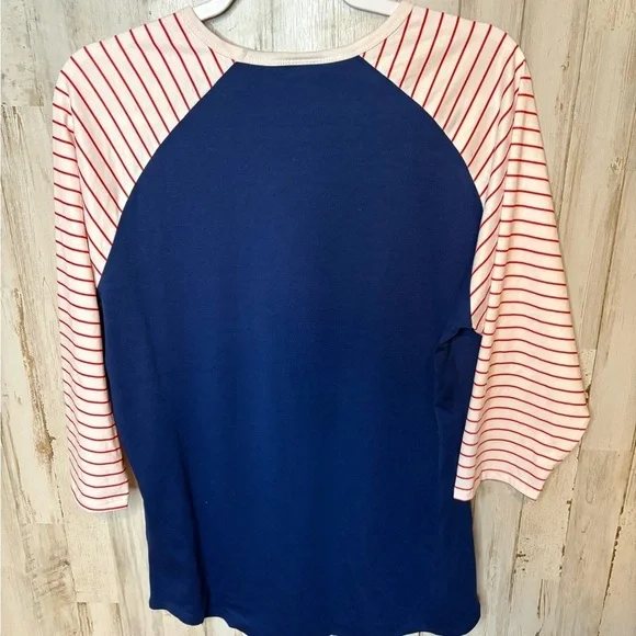 LulaRoe Size L & 3X Blouse Top Blue, Red & White Stripes with Raglan Sleeve - Picture 8 of 14